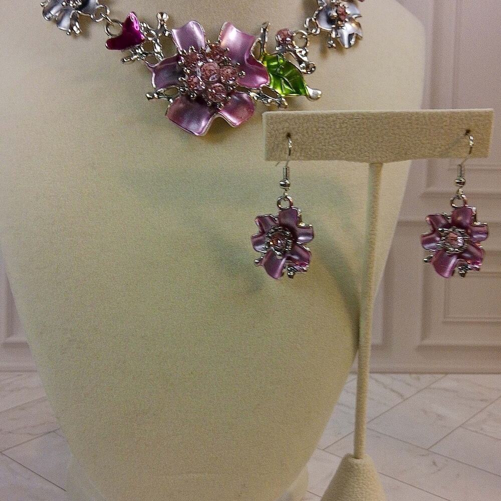 Betsy Johnson Floral Garden Necklace and Earrings Set